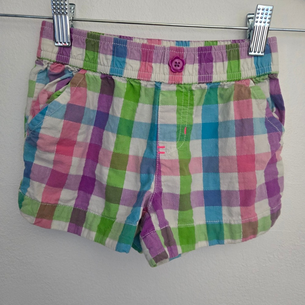 Garanimals 365 Kids‎ Plaid Shorts Girls Size 5 Elastic Waist Button Accent